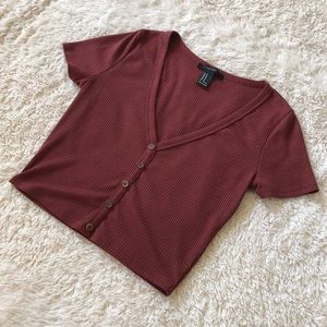 Forever 21 Ribbed V-Neck Button Top
